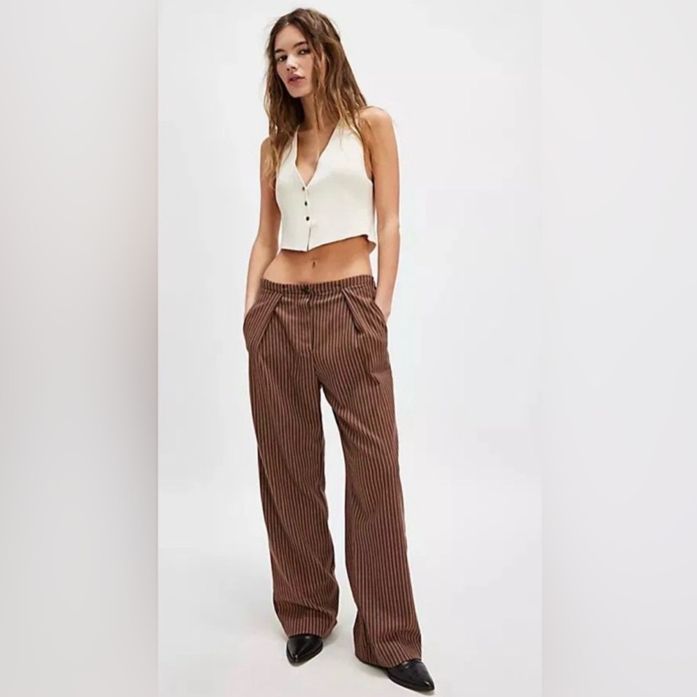 Free People Minimalist Stripe Pleated Trousers Size Medium NWOT